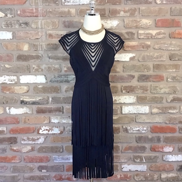 Herve Leger Black Fringe Midi Dress